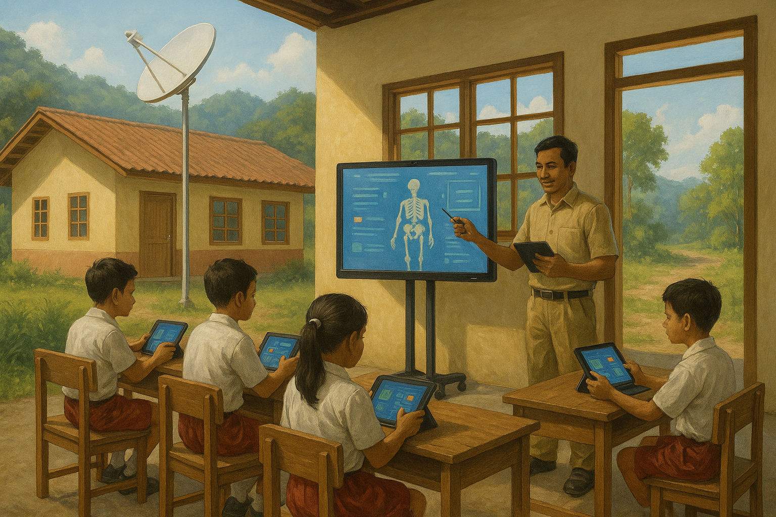 ilustrasi pendidikan dasar digital 2025 sekolah pintar daerah terpencil