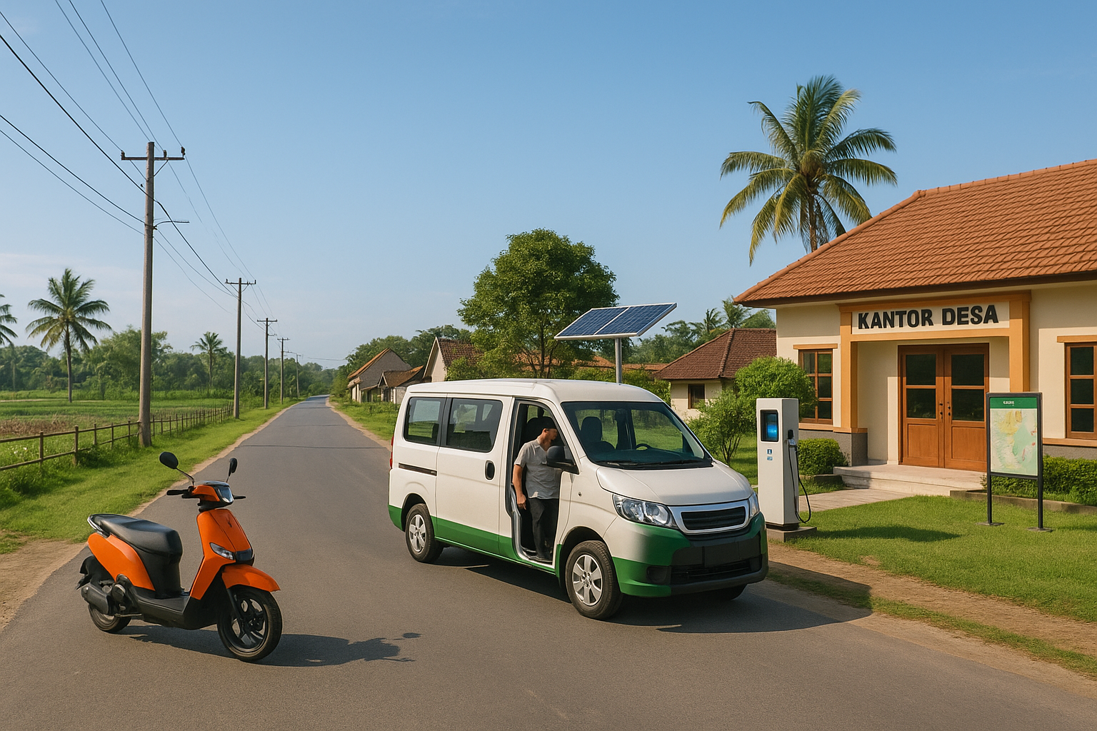 ilustrasi transportasi desa 2025 ojek listrik shuttle online rute digital