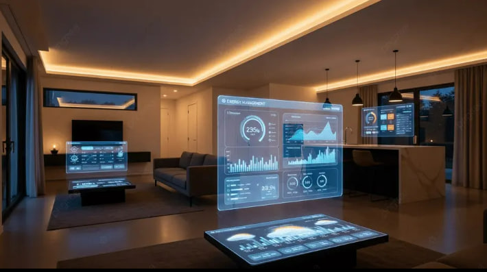 Ilustrasi teknologi smart home dan perangkat IoT di rumah modern